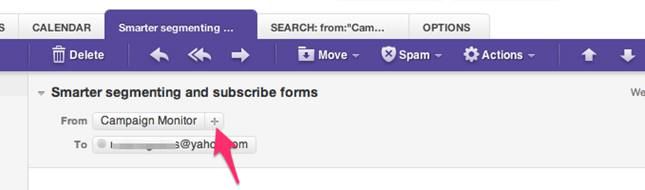 boite Mail de Yahoo - cliquer sur le + pour ajouter un contact