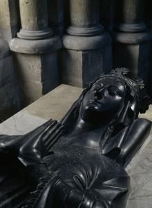 Lying effigy in black stone of Marie of Brienne.  Pascal Lematre ? National Monuments Centre.