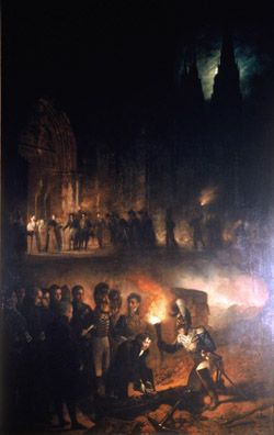 Le transfert des ossements des rois dans un caveau  Saint-Denis le 18 janvier 1817, par Franois Joseph Heim, huile sur toile. 