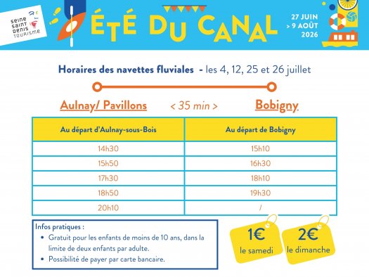 Horaires des navettes entre Bobigny et Aulnay : 4 juillet, 12, 25 et 26 juillet 2026