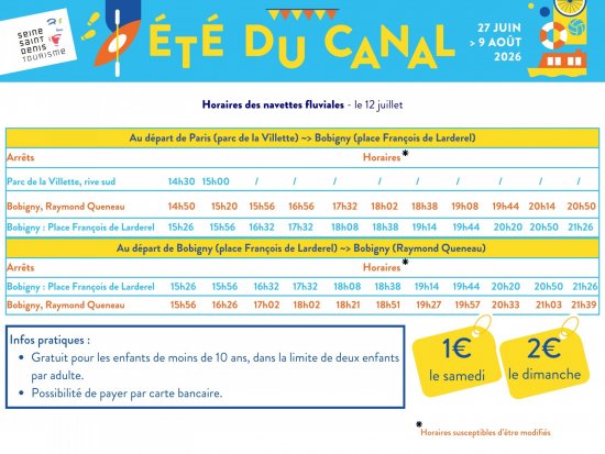 Horaires navettes La Villette > Raymond Queneau 12 juillet 2026