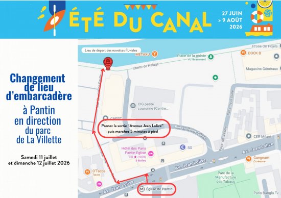 Plan des navettes le samedi 11 et le dimanche 12 juillet 2026 Pantin La Villette