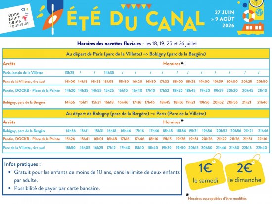 Horaires des navettes La Villette/Bobigny 25 et 26 juillet
