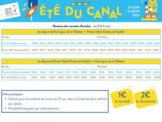 Shuttle schedule for Saturday, august 8th and 9th , 2026, between Paris and Pantin