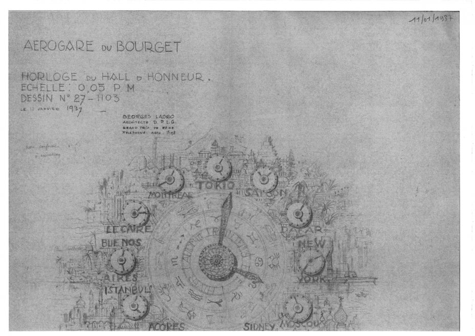 dessin horloge salle huit colonne 1937