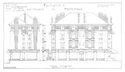 Elévation d'un immeuble de la Cité-jardin de Stains, cliquez sur le lien pour voir le plan en grand
