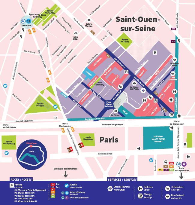 plan du march aux puces de Paris Saint-Ouen