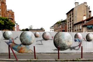 Frescoes of street-art at Pr Saint-Gervais  Denis Tribalat