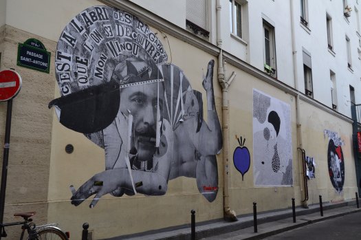 Collages de Madame Chat y Fred Le Chevalier, Passage St-Antoine, Paris 11