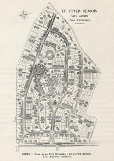 Plan masse de la cit-jardin du Chemin Vert - Reims, vers 1925, vue depuis le boulevard Pommery  Collection O. Rigaud 