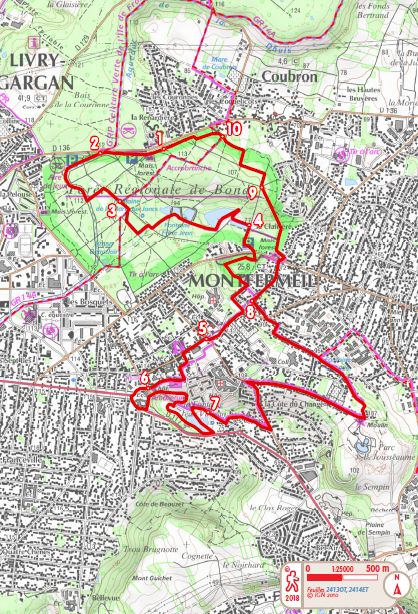 Map of the hiking trail PR19 Cosette in Montfermeil 