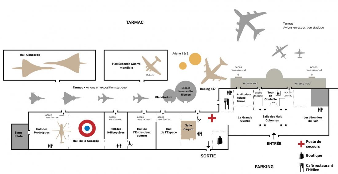 Plan du musée de l'air et de l'espace fin 2021