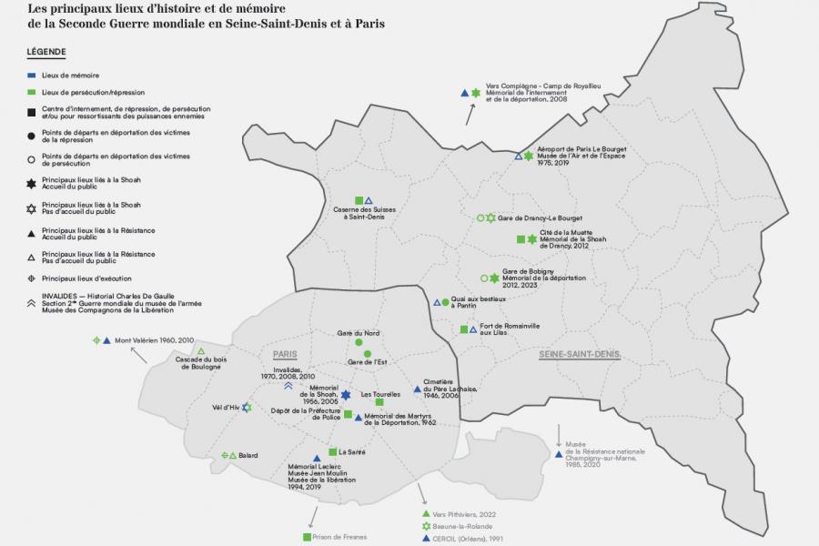 Map of World War 2 memorial sites in Seine-Saint-Denis - France, Paris