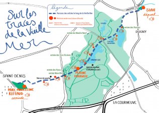Trajet entre Dugny, parc G. Valbon jusqu'� Saint-Denis, points de rencontre avec les chercheurs-artistes de la Vieille Mer