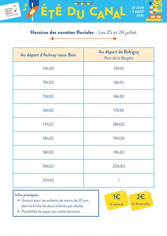 Horaires des navettes entre Bobigny et Aulnay : 25 et 26 juillet 2026