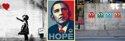 Banksy, Shepard Fairey et Space Invaders (de gauche à droite)